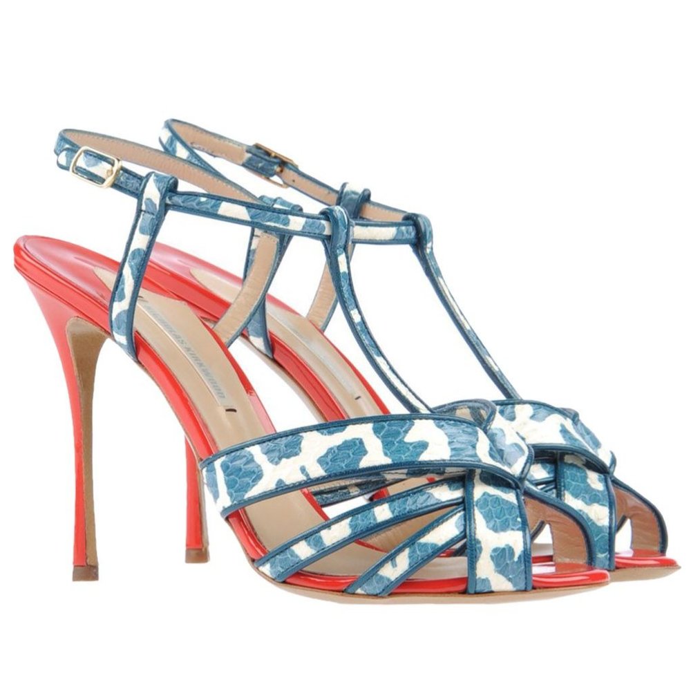 NIB Nicholas Kirkwood teal/ coral snake skin runway sandals‎ - Picture 2 of 4